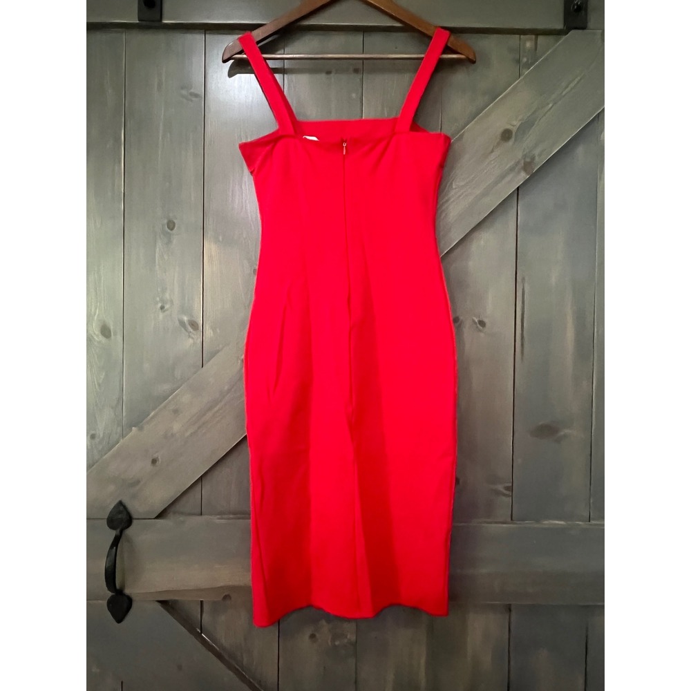 Stella Luce Red Sheath Dress Button Accent Front Slit Small Minimalist Chic - Picture 5 of 9